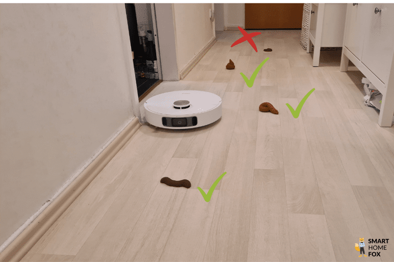 Das Schaubild zeigt, welche Tierexkremente der Dreame Staubsauger-Roboter im Test erkannt und umfahren hat.